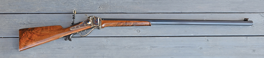 The author’s current “buffalo rifle” in 45-100; a Shiloh Sharps altered to the Freund patent by Richard McKinney at Schuetzen Gun Company and outfitted with MVA sights.